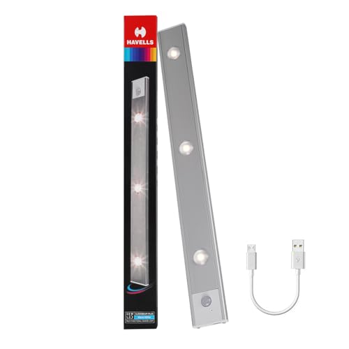 Image of Havells SLEEKBEAM Plus 400MM 2.5W Rechargeable Motion Sensor LED Light for Wardrobe, Closet, Cabinet, Kitchen, Under Stairs, Drawer, Shelf, Garage, Quick Magnetic Self Installation| Type-C Charging