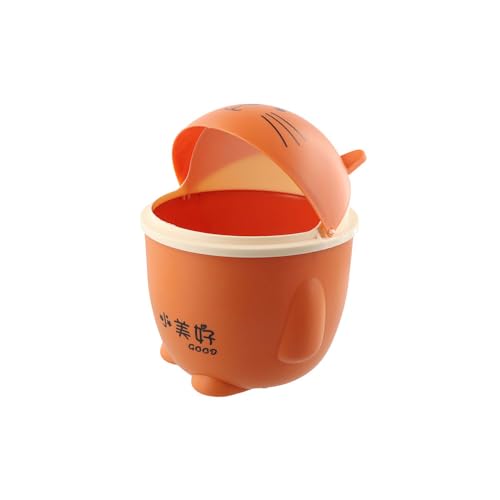 Image of Cartoon Cat Trash Can, Mini Cute Garbage Storage Bin Orange Creative Desktop Waste Box Portable Garbage Can with Swing Lid for Livingroom Bedroom