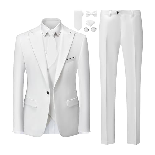 MOGU Mens 3 Piece Suit Slim Fit Tuxedo for Homecoming Wedding Prom Blazer Jacket Vest Pants with Tie Set2