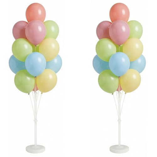Image of Balloon Column Kit Set of 2,Anti-Tip Sand-Fill Base Balloon Tower Stand with 10 inch 26pc Classic Retro Colorb Balloons for Easter Birthday Wedding Bridal Party Decorations