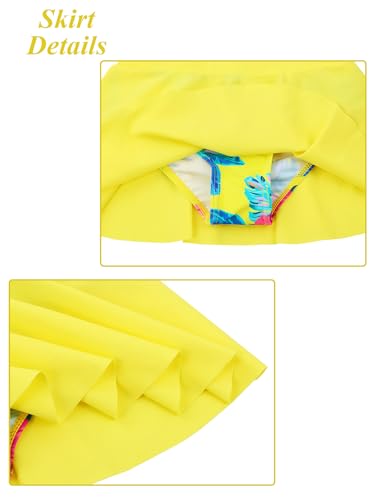 Image of BAOHULU Girls Two Piece Swimsuits Rash Guard Ruffle Bikini Skirt Short Sleeves Beach Dress Swimwear UPF 50+ 3-12Y