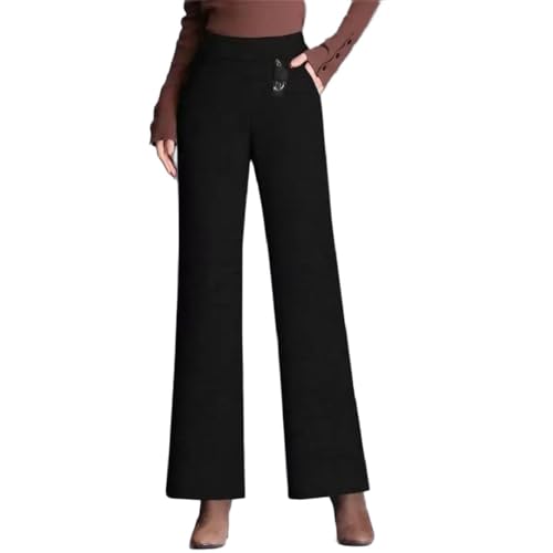 Women's Wool Blend Straight Pants Versatile Casual Retro Elastic High Waist Office Casual Pants