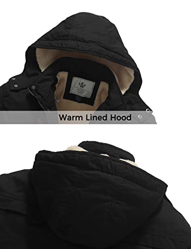 WenVen Men's Winter Sherpa Parka Mid Length Thicken Military Style Warm Jacket with Removable Hood4