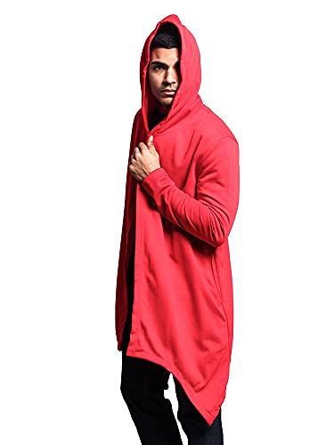 Victorious Men's Long Length Cloak Cardigan Hoodie Jk701 - Red - X-Large - J7A #TOP6
