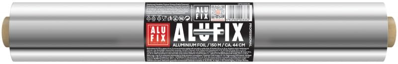 Feuille d'aluminium ALUFIX pour la cuisson / 1 rouleau / 44 cm x 150 m / 10 μm/argent/indéchirable/résistant à la chaleur et à l'humidité/indéformable/pour la cuisine