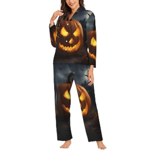 Pyjama femme noir manches longues ample du S au XXL pour ne plus avoir froid à Halloween