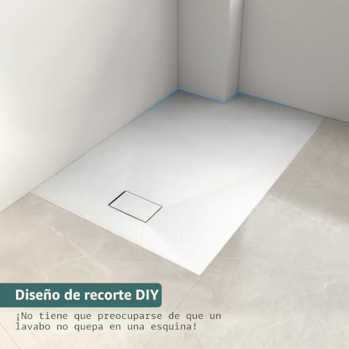 Plato de ducha 120x90 cm blanco SMC efecto piedra con desaguadero angular de 90mm EMKE 4
