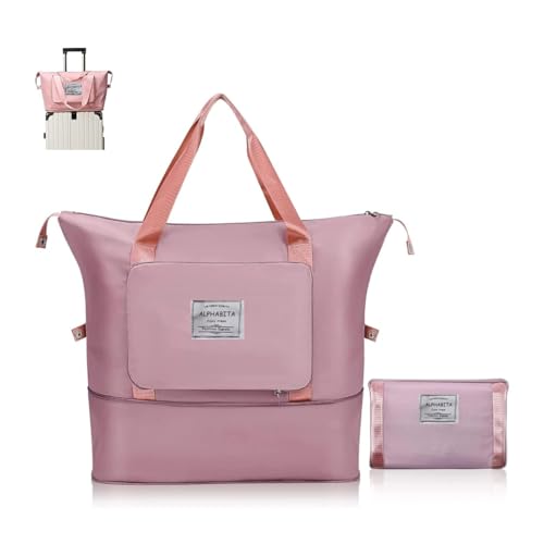 Image of bagsmart Alphabita Foldable Travel Duffel Bag Large Capacity Folding Lightweight Waterproof Carry Luggage Fashion Cosmetic Bag (Light Pink), 23 cm