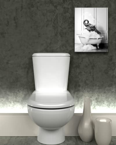 Ihery Funny Bathroom Wall Art Decor, Waterproof 12X16In Black And White Quality Canvas Wall Art Pictures, Wood Framed Funny Elephant Bathing Animals Abstract Prints For Bedroom Kids Room 1 Pack #TOP5