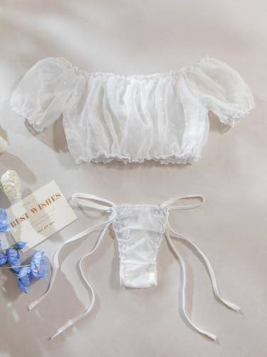 Image of Lilosy Sexy Stretch Ruffle Tie Sheer Mesh Lingerie Set Outfits