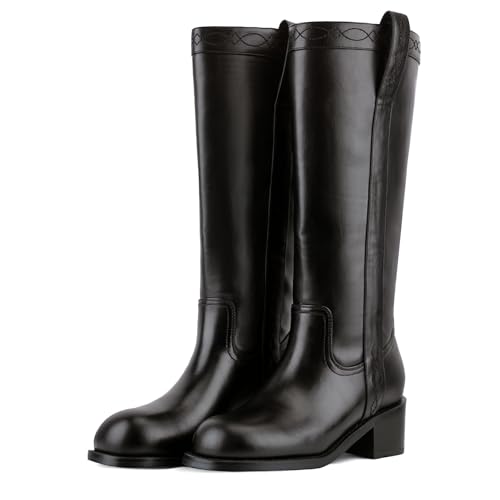 Image of UBWDU Women's Knee High Boots Chunky Block Heel Long Boots Square Toe Low Heel Boots for Women