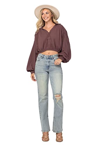 Judy Blue Women's High-Waist Destroyed Straight-Leg Jeans with Inseam Slit4