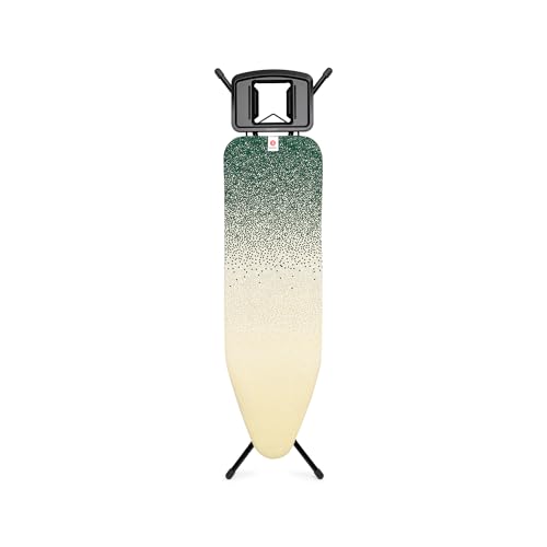 Brabantia - Tabla de Planchar B - Soporte Fijo para la Plancha - Altura Ajustable - Patas Antideslizantes - Funda de algodón con Capa de Espuma - Plegable - New Dawn - 124x38cm