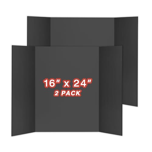 Chell Mini Size Trifold Poster Board, 16 x 24, Small Corrugated Project Boards, Black, 2 Pack
