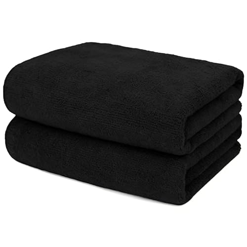 UNIMADE 2 Pack Salon Towels - Highly Absorbent and Quick Drying Hand Towels Premium Wash Cloths for Bathroom Gym Shower Hotel and Spa - 16x27 inch (Black)