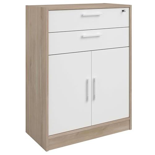 Miroytengo Armario Archivador, Armario de Oficina Medio Veltis, 2 cajones Melamina Roble Japonés y Blanco Mate 79x106x40 cm ✅