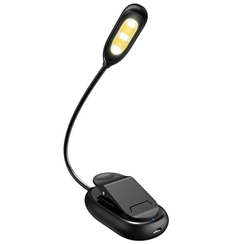 AMIR Upgraded Rechargeable 5 LED Mini Book Light, Clip on Reading Light, 3 Colors x 3 Levels Brightness Eye-Care Reading Lamp, 4.4 oz Lightweight, up to 60 Hours Reading (9 Levels)