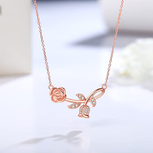 Urmwmoo Rose Flower Necklace For Women 925 Sterling Silver Rose Gold Pendant Necklaces Jewelry Birthday Christmas Mother's Day Gifts For Women Girls Wife #TOP3