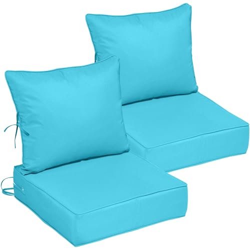 Image of 22x22 Outdoor Chair Cushions Set of 2, Waterproof Deep Seat Cushions for Patio Furniture with Removable Cover, Fade Resistant 4'' Outdoor Seat Cushion w / Ties&Handle for Sofa Loveseat, Lake Blue