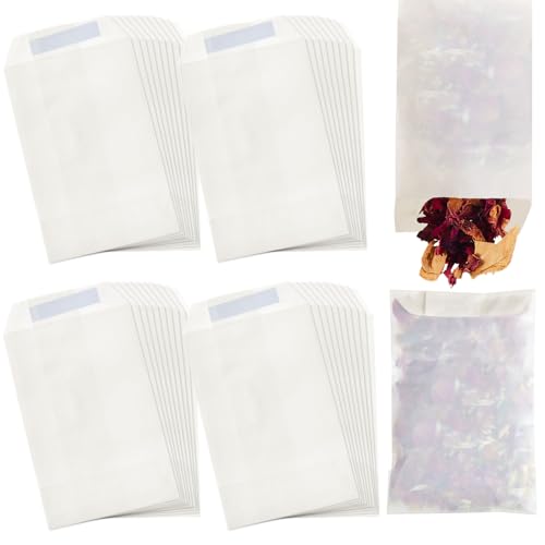Tenare 100 Pcs Wedding Confetti Glassine Bags Peel Resealable Glassine Envelopes Paper Favor Bags Confetti Party Supplies for Flowers Seed Candle(90 x 120 mm)