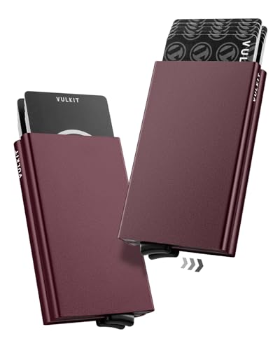 VULKIT Tarjeteros Metalico Doble Tarjetero Hombre RFID Bloqueo Porta Tarjetas Protector Funda Tarjeta Credito hasta 10 Tarjetas, Vino