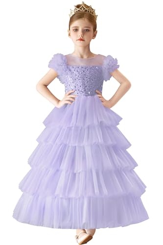 Sequin Flower Girl Dresses for Wedding Puffy Sleeves Princess Pageant Party Dress Layered Puffy Dress for Girls