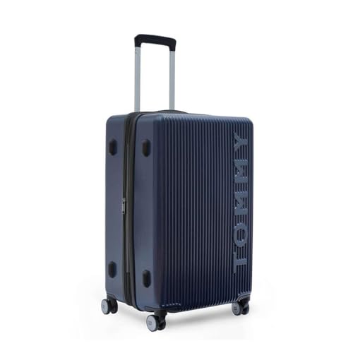 Image of Tommy Hilfiger Medium Hard Luggage Empire X - Navy | Check-in Trolley Bag with TSA Lock | 360 Spinner Double Wheels | Telescopic Handle | Polycarbonate Shell Suitcase | 68cm | 63L Capacity