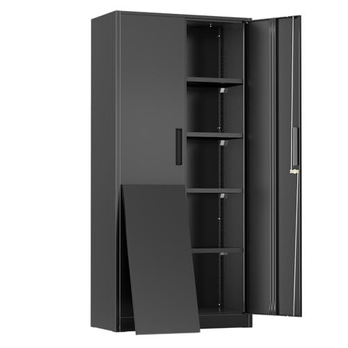 Image of Greenvelly Metal Storage Cabinet, 72 inch Black Metal Locking Storage Cabinet with Doors and 4 Adjustable Shelves, Large Steel Cabinet for Home Office, Garage, Shop, School (32 inch W x 16 inch D)
