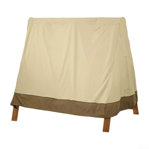 Housse pour balancelle extérieure imperméable 210D Oxford, cordon réglable et boucle, protection poussière, mobilier 3 places avec cadre en A – Noir/Beige