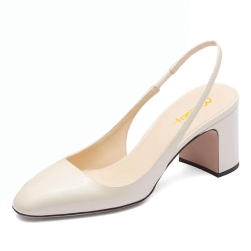 Milooey shoes Women Classic Chunky Block Slingback Pumps Closed Round Toe Elastic Comfortable Daily Shoes for Party Dating Prom Size 4-16 US