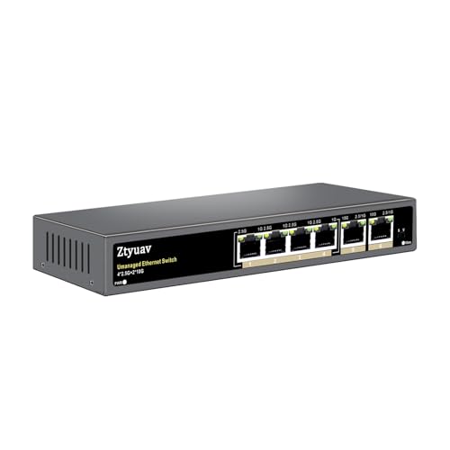 Image of 6 Port Unmanaged 2.5G Ethernet Switch with 4 x 2.5G RJ-45 Ports, 2 x 10G Uplink Ports, Ports Speed Auto-Negotiation-100 /1000 /2500Mbps, One-Key VLAN, Fanless Metal Design, Plug & Play