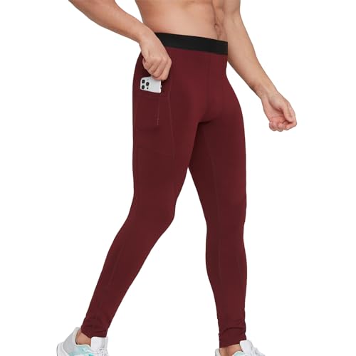 Blaward Mens Compression Base Layer Pants with Side Pockets Workout Legging Running Tights Skiing Bottoms Athletic Underwear