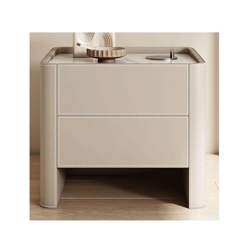 HJYBFA Mesita de Noche Moderna y Elegante con 2 cajones de Almacenamiento, de Madera Maciza y Cuero, para Sala de Estar y Dormitorio.