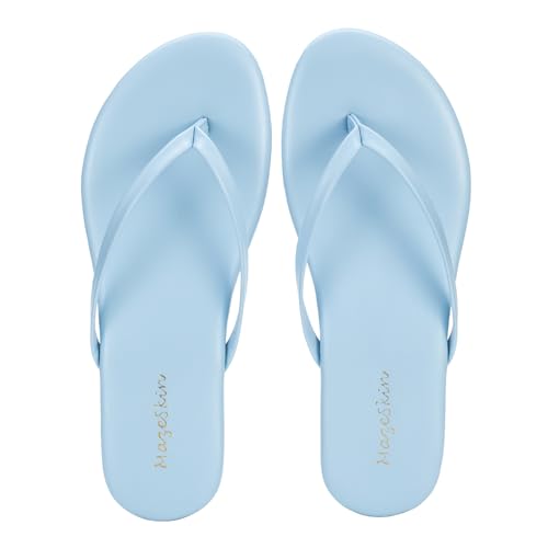 Image of mazeskin Women's Memory Foam Comfortable Flat Thong Sandals Dressy Summer Beach Leather Slide Flip Flops