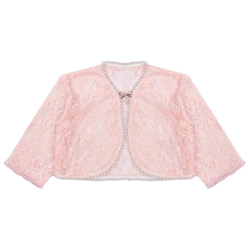 renvena Kids Girls Floral Lace Cardigan Shrug 3/4 Sleeve Open Front Crop Sweater Dressy Bolero Jacket3