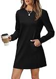 WIHOLL Black Dresses for Women Long Sleeve Crewneck Trendy Casual Mini Dress with Pockets Loose Fit Fall Fashion 2024 L
