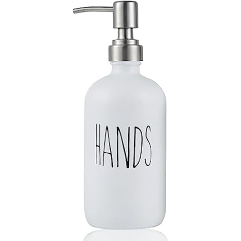 VICUKIE Soap Dispenser,Glass Kitchen Dish Hand Soap Dispenser Stainlees Steel Pump,Refillable Bathroom Soap Dispenser, Modern Farmhouse Kitchen Decor, Hand Soap Dispenser for Kitchen Sink(White H) Cover