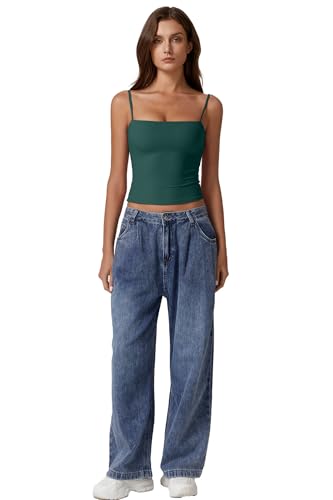 Image of QINSEN Women's Double Lined Basic Tank Top Adjustable Spaghetti Straps Sleeveless Camisole Shirts