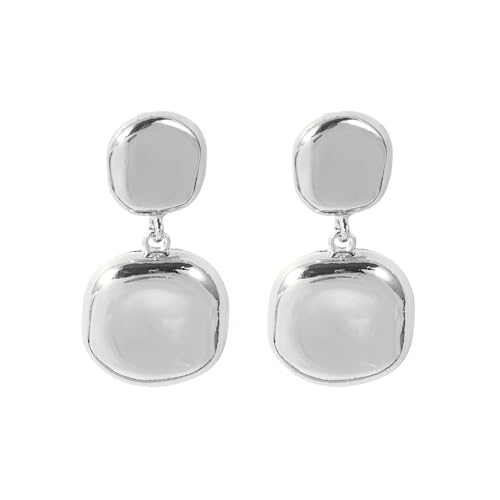 Boho Hammered Geometric Disc Metal Drop Dangle Earrings (Silver-Pierced) - image 1