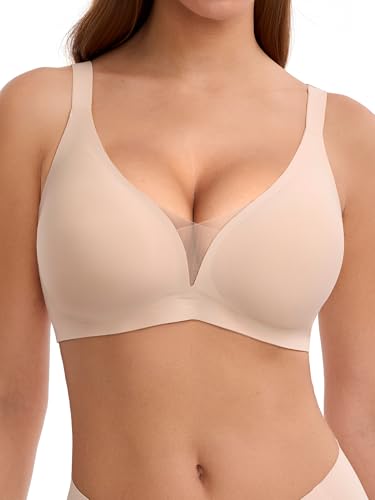 LUCKMEEY Bras for Women No Underwire Deep V Wireless Bra Push Up Seamless Bras Full Coverage Bralettes Everyday Bra