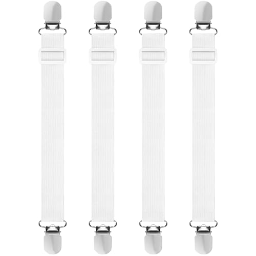 Hanyousheng 4 Stück Bettlakenspanner Verstellbar, Bügeltischspanner Verstellbar, für Faltenfreie Bettlaken Elastische Betttuch Spanner mit Metallclip für Bettlaken Matratze Bügelbrett Sofa