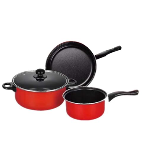 OUNONA Juego de 3 Sartenes Antiadherentes Rojas, Batería de Cocina Multifuncional Olla para Sopa y Cacerola para Leche, Utensilios de Cocina para Uso Diario Hogar
