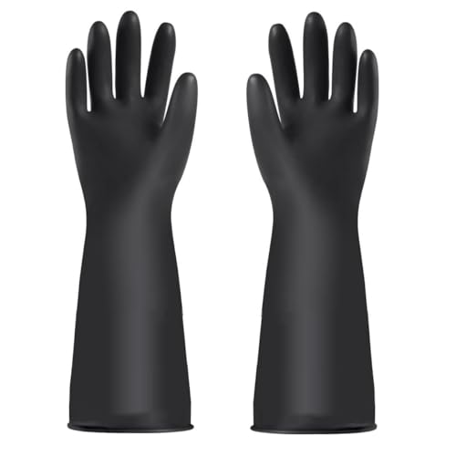 YONG-SHENG Heavy Duty Latex Gloves, Chemical Resistant Gloves, Industrial Gloves, Resist Strong Acid, Alkali and Oil, Rubber Garden Gloves (Thicker, 35CM)