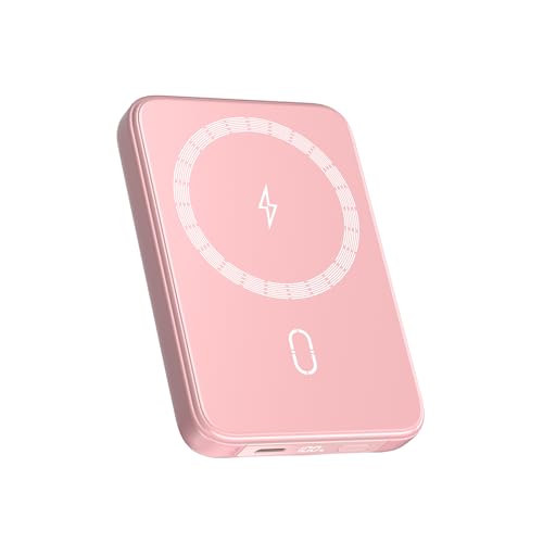 Magnetico-Power-Bank-Wireless-10000mAh - Riapow PD 20W QC 3.0 Ricarica Rapida Powerbank, Caricabatterie Portatile con Ingresso e Uscita USB C e Display LED per IPhone 16/15/14/13/12 (Rosa)
