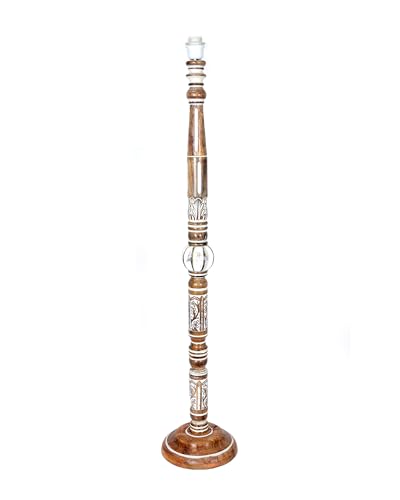 Image of Homesake Royal Carving Antique White Finish Wooden Floor Lamp for Living Room | Light Decoration for Home Corner Lamp for Living Room Bedroom Bedside | Standing Lamp | KD Off-White Drum Shade