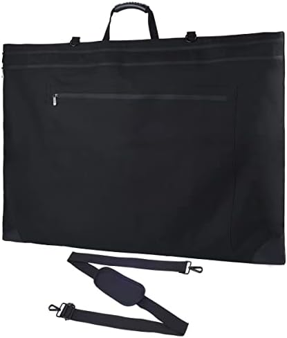 ISCASSE Art Portfolio Bag 24x36'' All-cover Waterproof Zipper 100% Waterproof Portfolio Case Large Size Art Canvas Portfolio Bag with Adjustable Shoulder Strap, Leather Corners, Black Carrying Storage Case for Poster, Drawing and Sketching