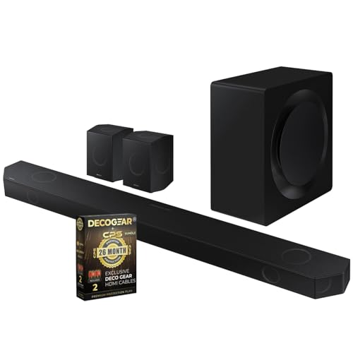 SAMSUNG HW-Q990D 11.1.4ch Soundbar w/Rear Speaker, Wireless Dolby Atmos Audio (2024) + 2X 4K HDMI 2.0 Cable w/Pure Copper Conductors & Deco Gear CPS Exclusive 1-Year Protection