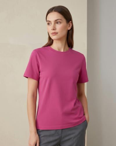 Image of NOBERO 100% Cotton T-Shirts for Women Stylish | Regular Fit | Solid T Shirts for Women 180 GSM Combed Cotton | Crew Neck Half Sleeve