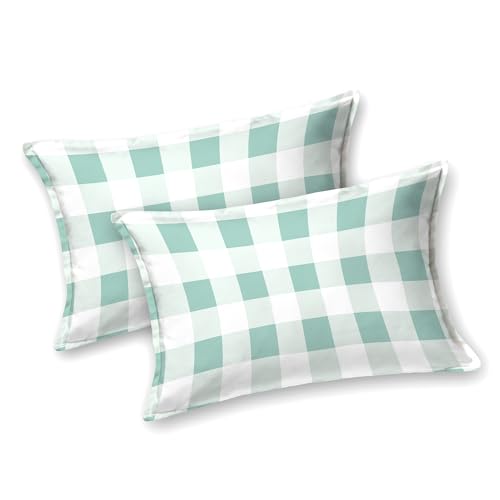 Image of Haus & Kinder 186 TC Bed Wrinkle-Free Glace Cotton Bedsheet with 1 Pillow Cover for Kids Room, Cottage Core Design - 88 x 57 Inches, Mint