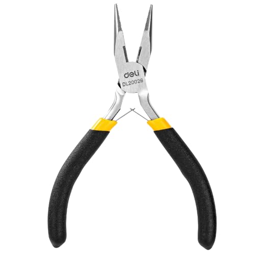 Image of Deli DL20026 5 inch Long Nose Pliers with Insulation to AC for Cutting & Gripping Wires High Strength Construction Shockproof Ergonomic Grip (1 Pc)